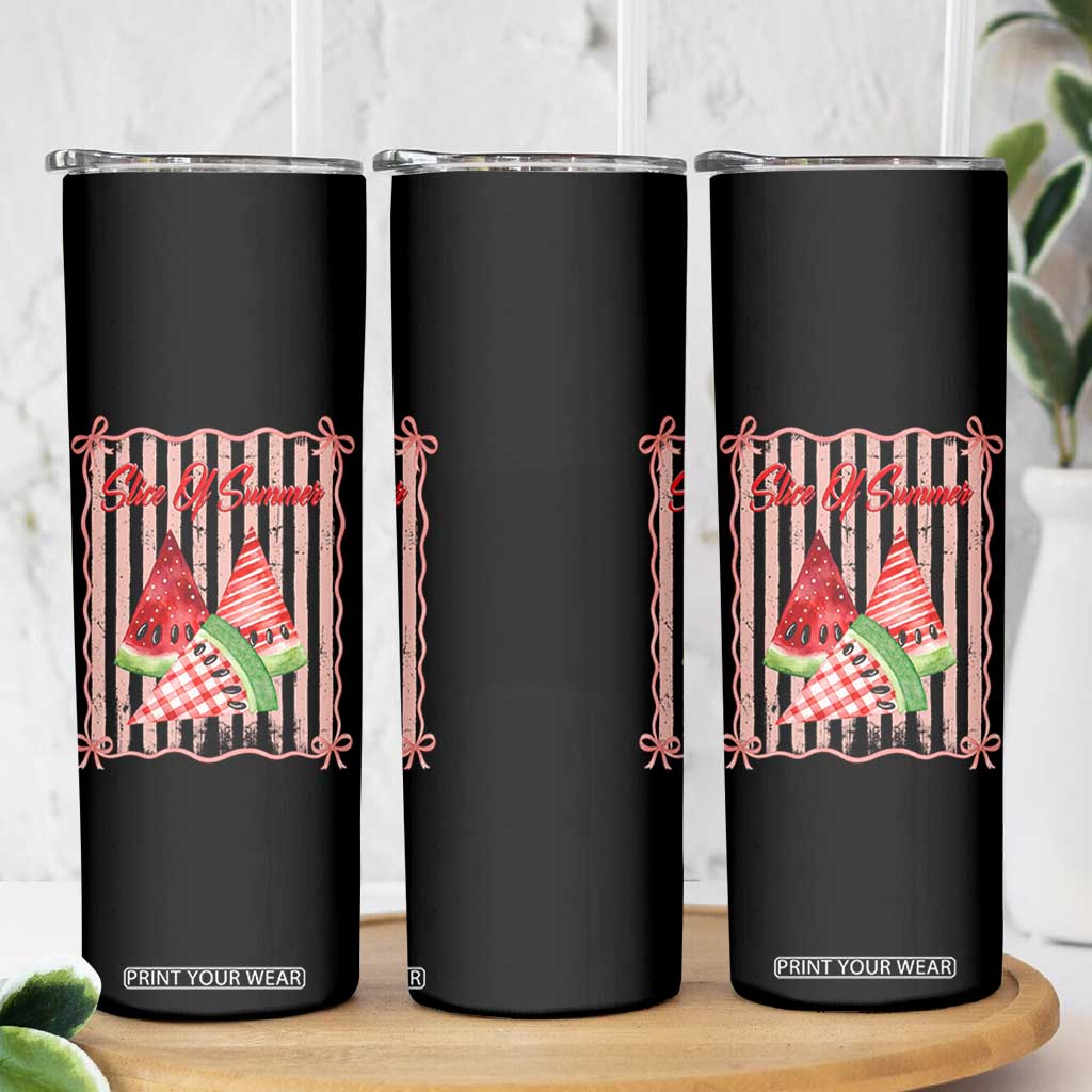 Striped Watermelon Beach Vibes Graphic Skinny Tumbler Slice Of Summer