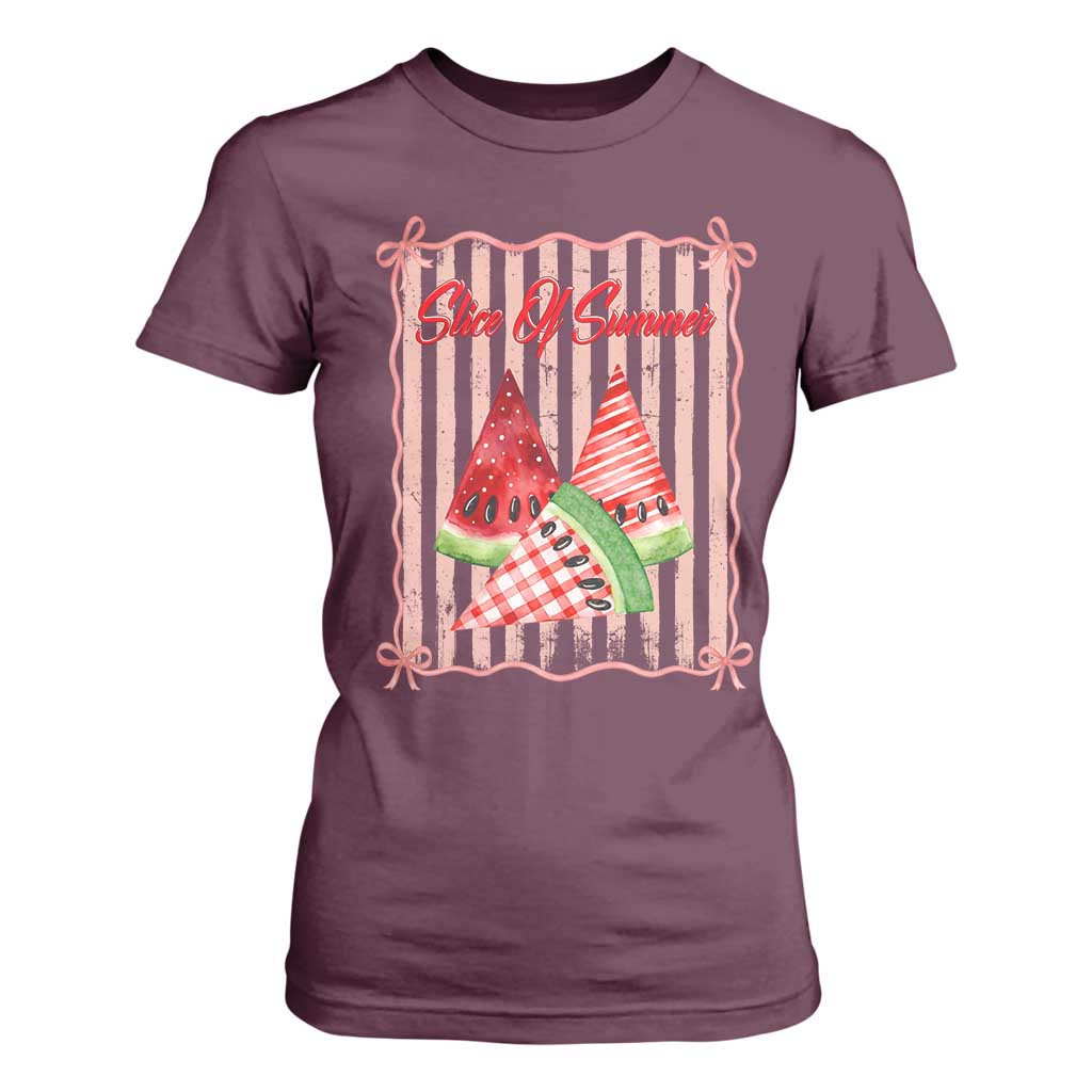 Striped Watermelon Beach Vibes Graphic T Shirt For Women Slice Of Summer