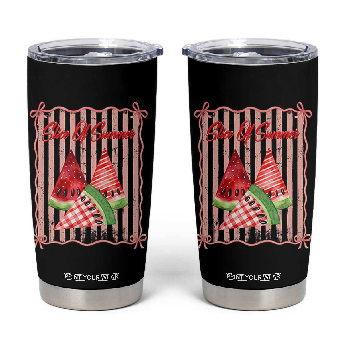 Striped Watermelon Beach Vibes Graphic Tumbler Cup Slice Of Summer TS12 Black Print Your Wear