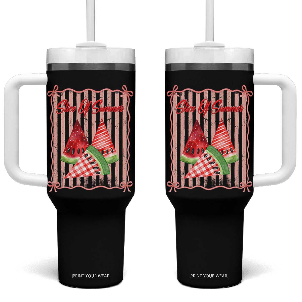 Striped Watermelon Beach Vibes Graphic Tumbler With Handle Slice Of Summer