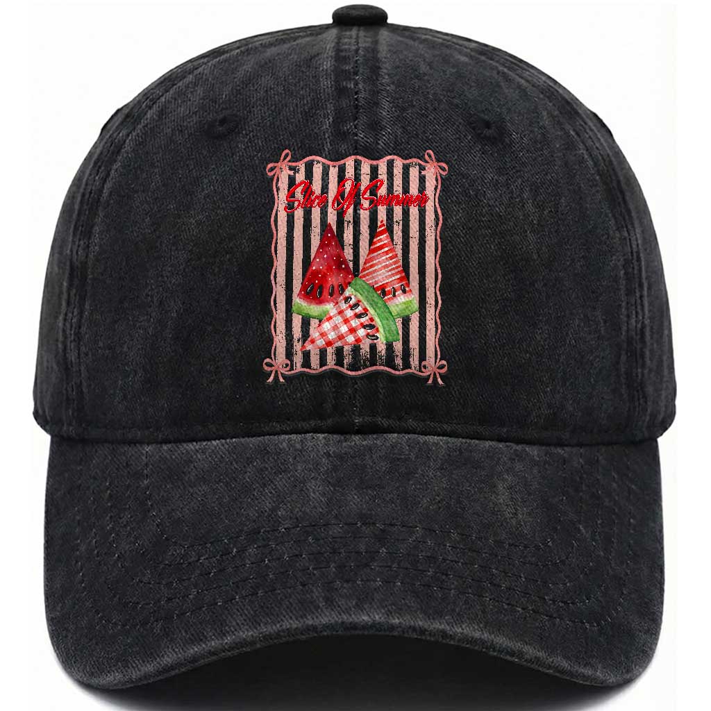 Striped Watermelon Beach Vibes Graphic Washed Cotton Baseball Cap Slice Of Summer