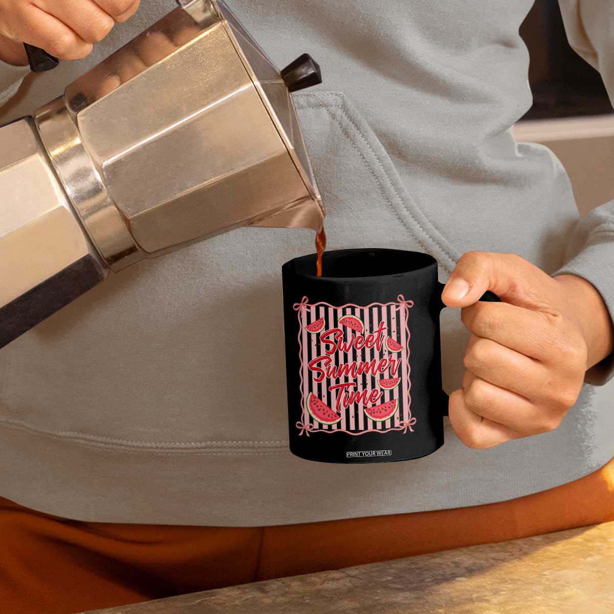 Striped Watermelon Beach Vibes Graphic Coffee Mug Sweet Summer Time