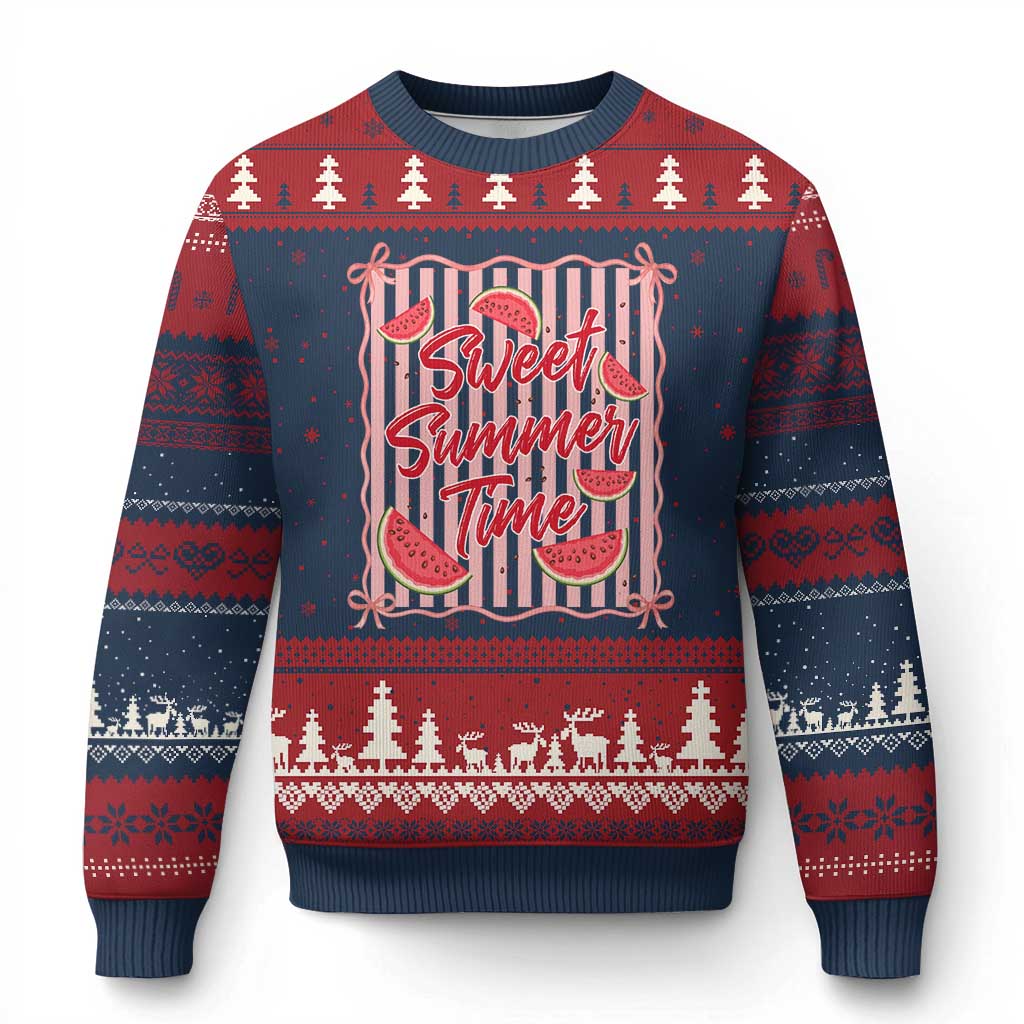 Striped Watermelon Beach Vibes Graphic Ugly Christmas Sweater Sweet Summer Time TS12 Navy Red Print Your Wear