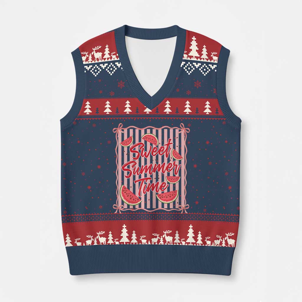 Striped Watermelon Beach Vibes Graphic V-Neck Knit Sweater Vest Sweet Summer Time