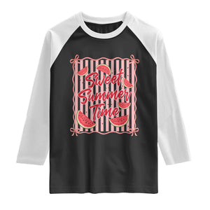 Striped Watermelon Beach Vibes Graphic Raglan Shirt Sweet Summer Time