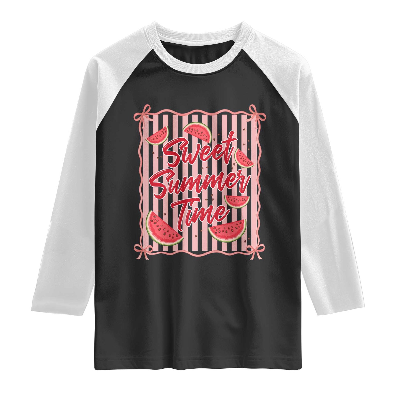 Striped Watermelon Beach Vibes Graphic Raglan Shirt Sweet Summer Time TS12 Black White Print Your Wear
