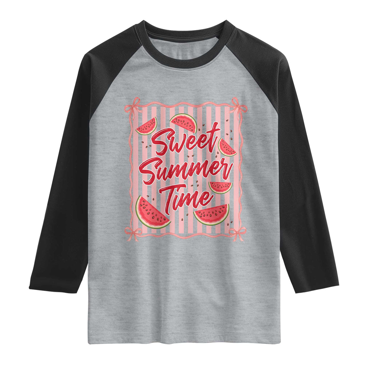 Striped Watermelon Beach Vibes Graphic Raglan Shirt Sweet Summer Time