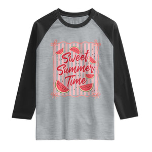 Striped Watermelon Beach Vibes Graphic Raglan Shirt Sweet Summer Time