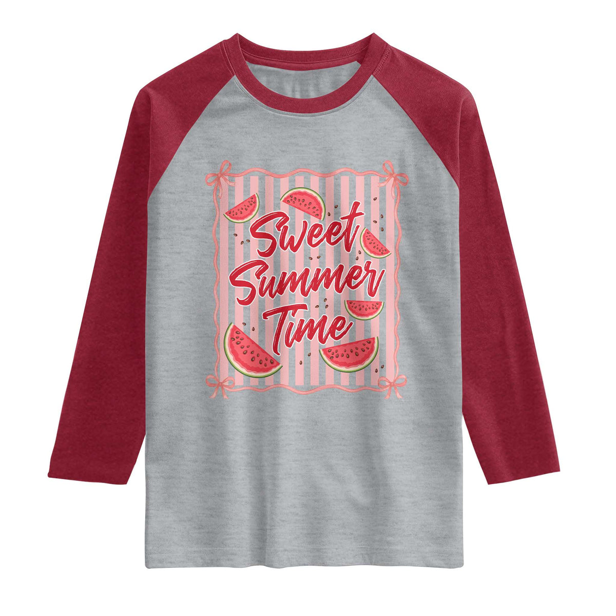 Striped Watermelon Beach Vibes Graphic Raglan Shirt Sweet Summer Time
