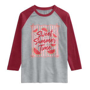 Striped Watermelon Beach Vibes Graphic Raglan Shirt Sweet Summer Time