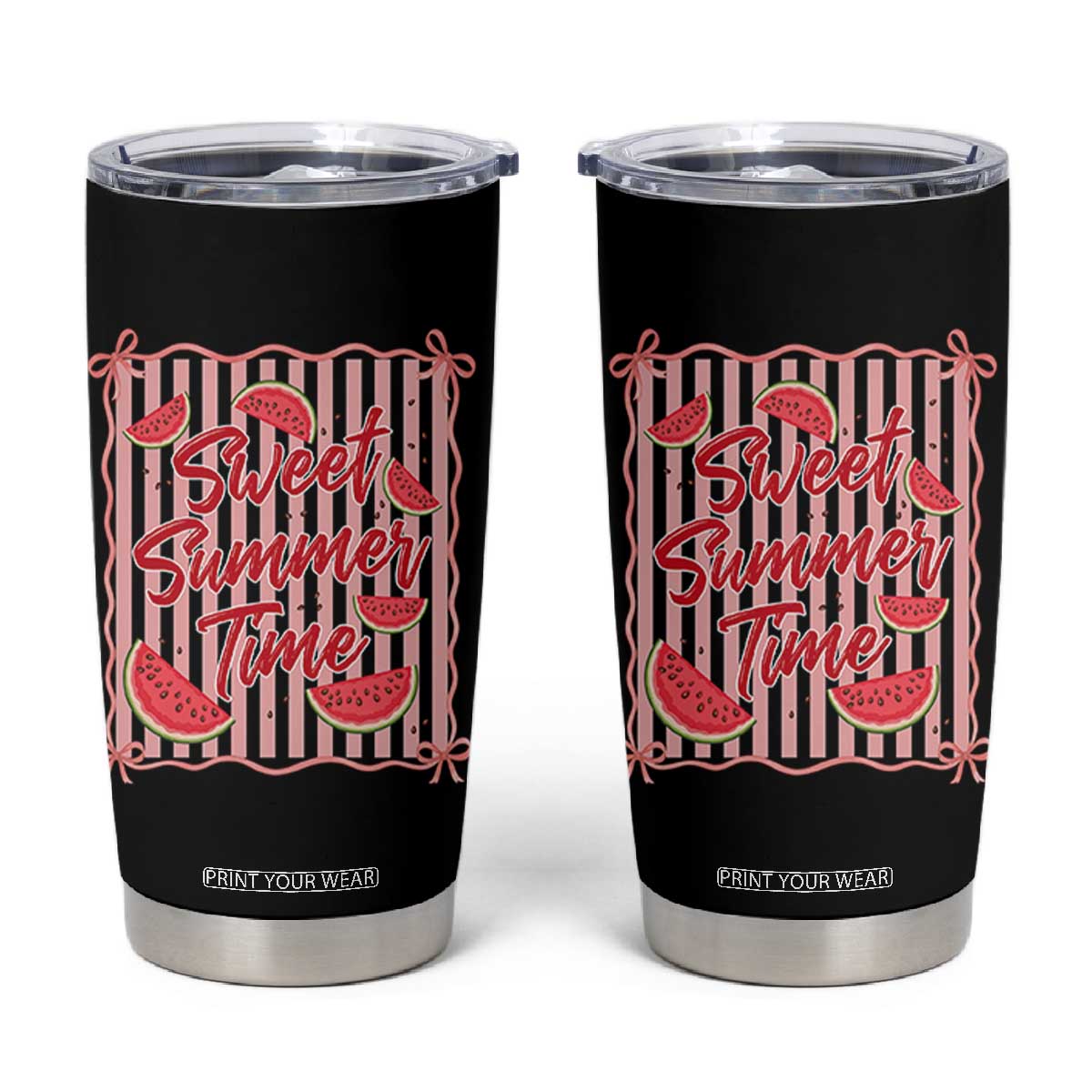 Striped Watermelon Beach Vibes Graphic Tumbler Cup Sweet Summer Time TS12 Black Print Your Wear