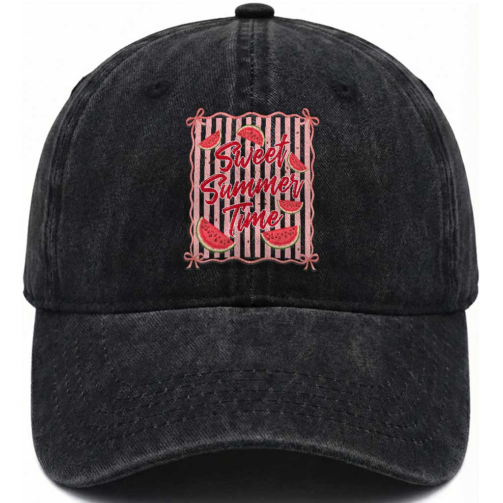 Striped Watermelon Beach Vibes Graphic Washed Cotton Baseball Cap Sweet Summer Time