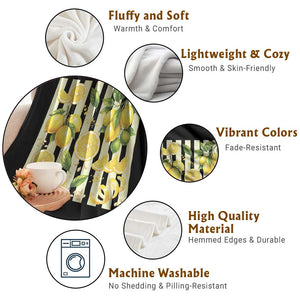 Striped Summer Lemon Throw Blanket Citrus Fruit Lover Gift