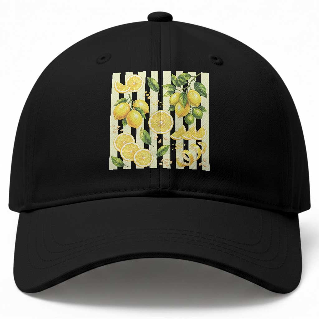 Striped Summer Lemon Baseball Cap Citrus Fruit Lover Gift