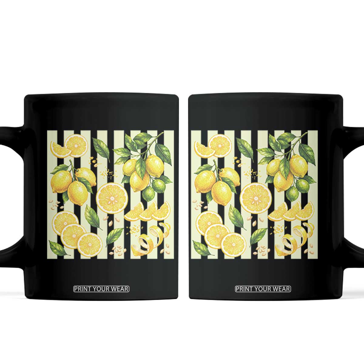 Striped Summer Lemon Coffee Mug Citrus Fruit Lover Gift