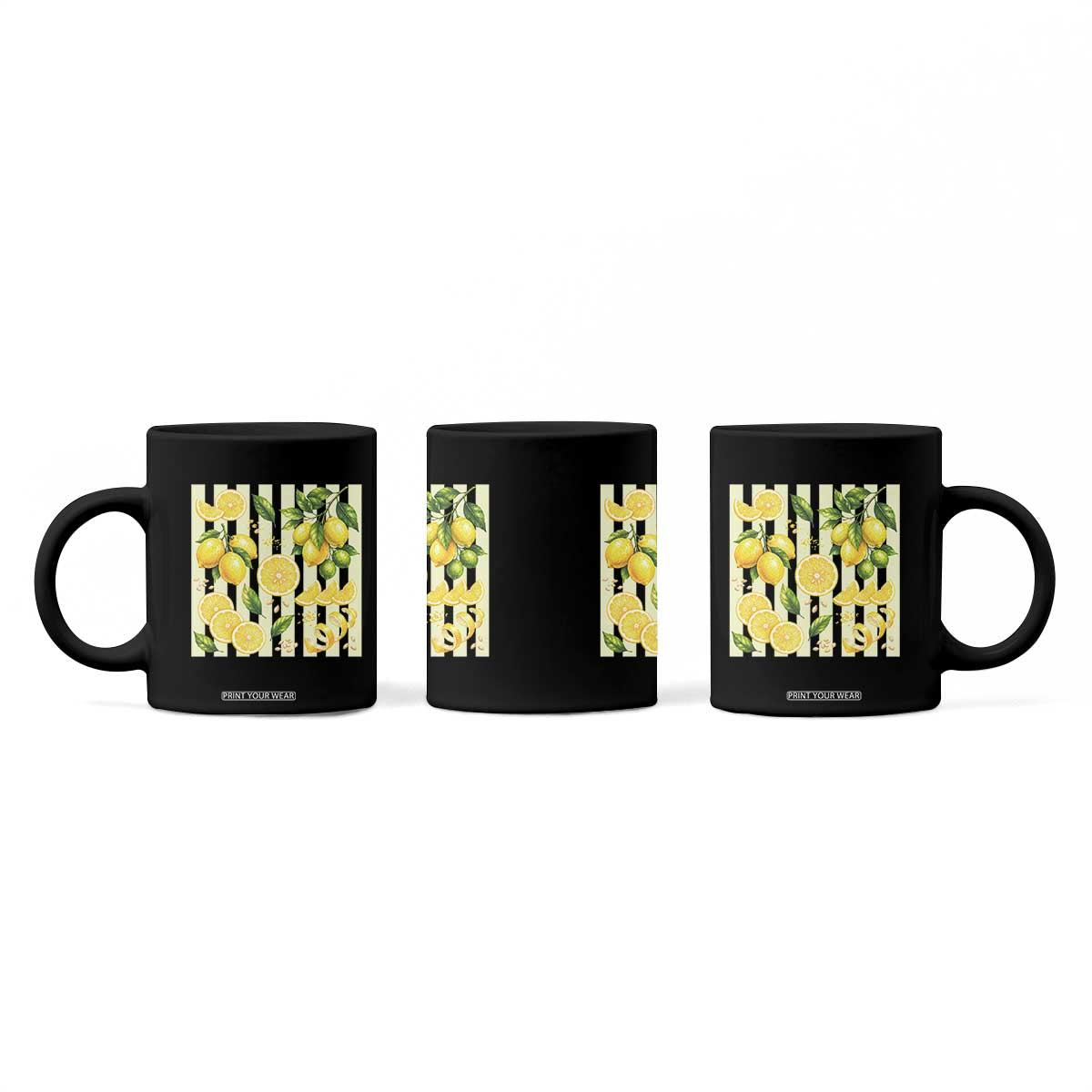 Striped Summer Lemon Coffee Mug Citrus Fruit Lover Gift