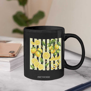 Striped Summer Lemon Coffee Mug Citrus Fruit Lover Gift