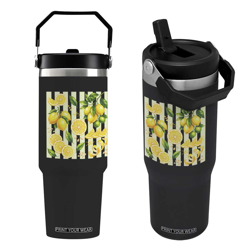 Striped Summer Lemon Flip Straw Tumbler Citrus Fruit Lover Gift