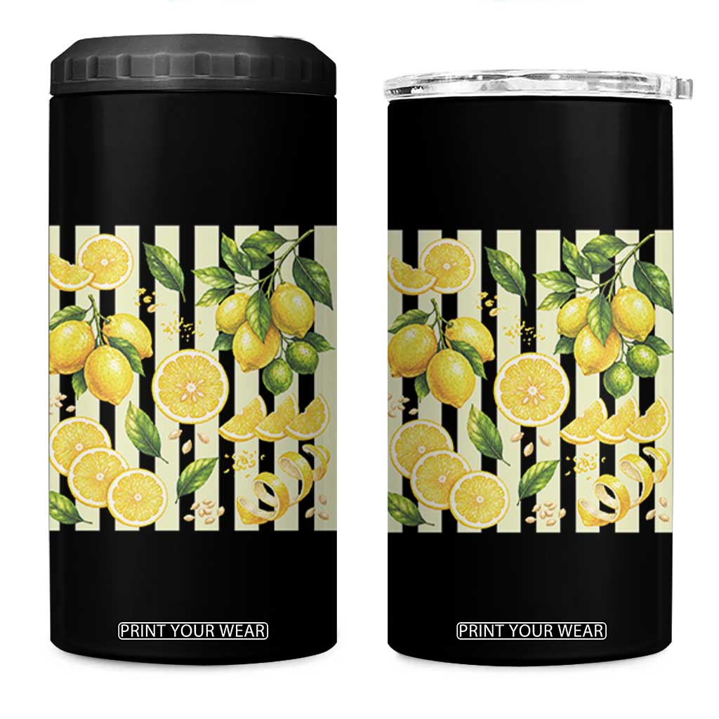 Striped Summer Lemon 4 in 1 Can Cooler Tumbler Citrus Fruit Lover Gift