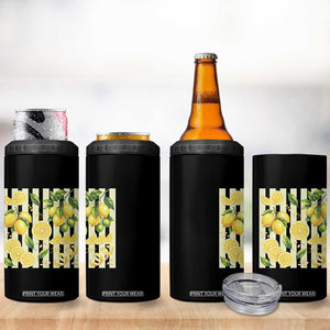 Striped Summer Lemon 4 in 1 Can Cooler Tumbler Citrus Fruit Lover Gift