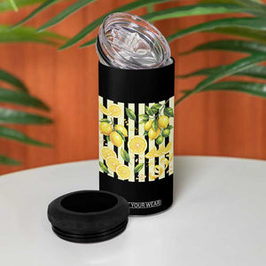 Striped Summer Lemon 4 in 1 Can Cooler Tumbler Citrus Fruit Lover Gift