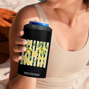 Striped Summer Lemon 4 in 1 Can Cooler Tumbler Citrus Fruit Lover Gift