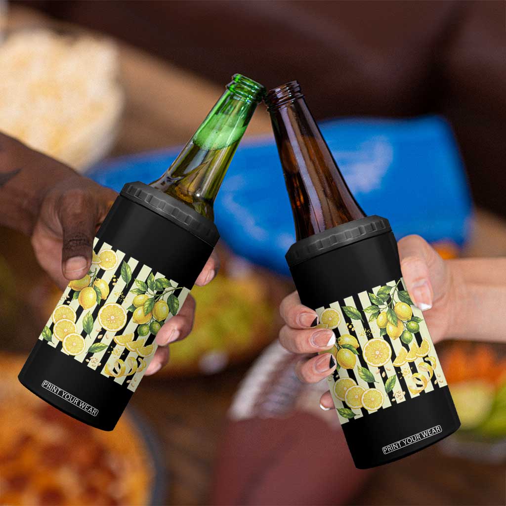 Striped Summer Lemon 4 in 1 Can Cooler Tumbler Citrus Fruit Lover Gift