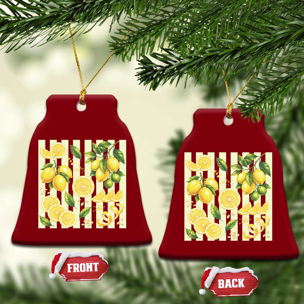Striped Summer Lemon Ceramic Ornament Citrus Fruit Lover Gift
