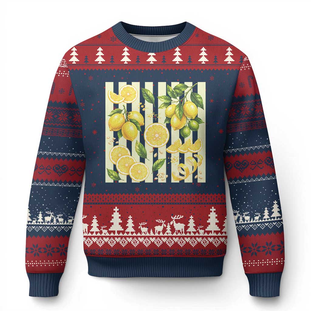 Striped Summer Lemon Ugly Christmas Sweater Citrus Fruit Lover Gift TS12 Navy Red Print Your Wear