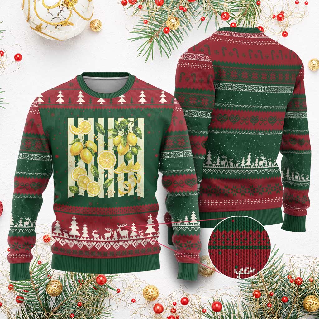 Striped Summer Lemon Ugly Christmas Sweater Citrus Fruit Lover Gift