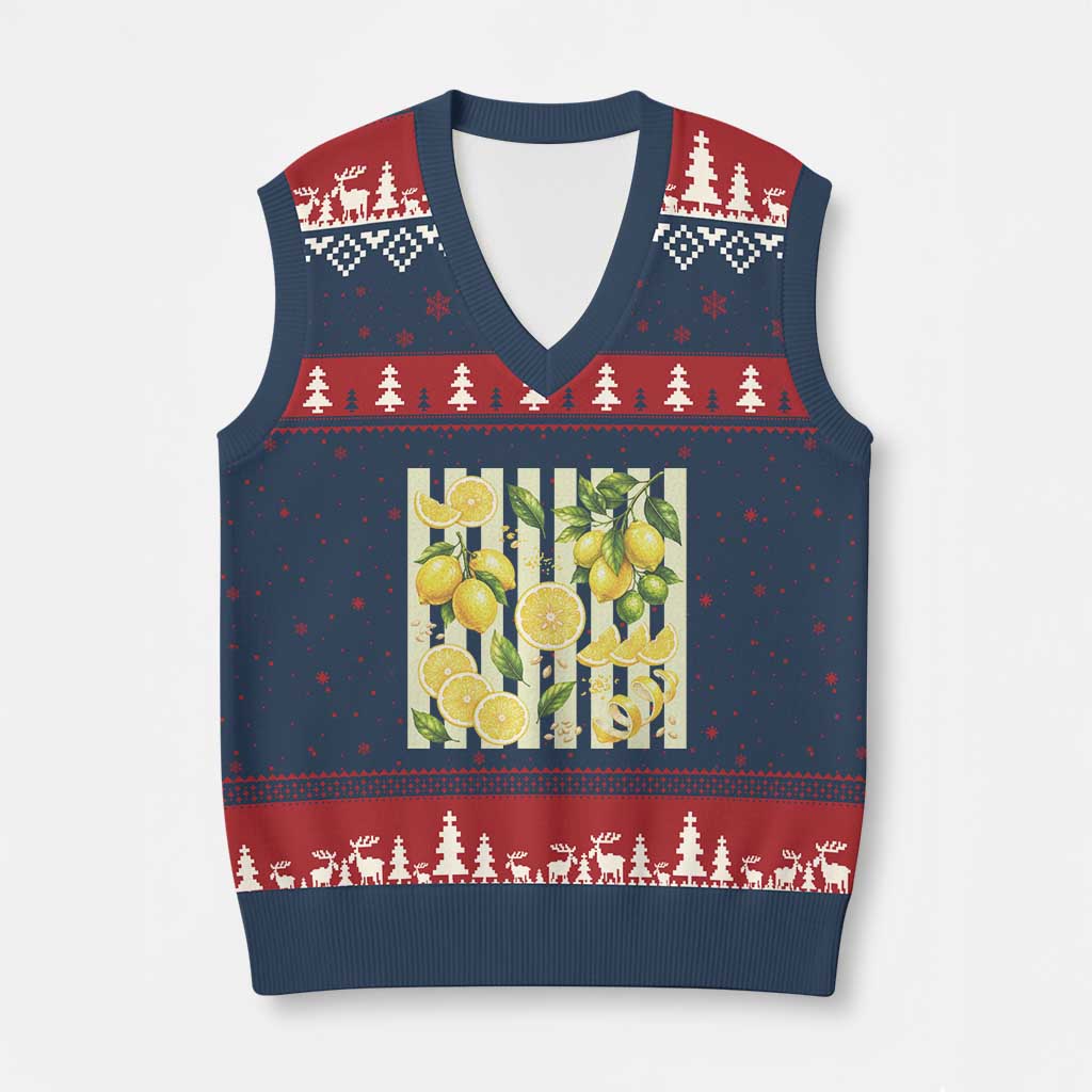 Striped Summer Lemon V-Neck Knit Sweater Vest Citrus Fruit Lover Gift TS12 Navy Red Print Your Wear
