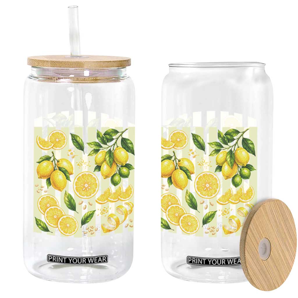 Striped Summer Lemon Glass Can Citrus Fruit Lover Gift