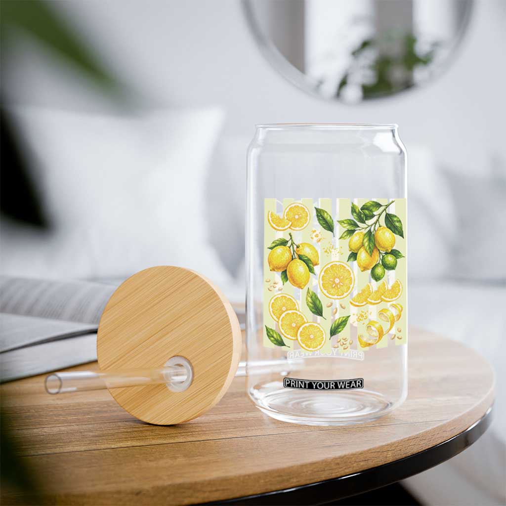 Striped Summer Lemon Glass Can Citrus Fruit Lover Gift