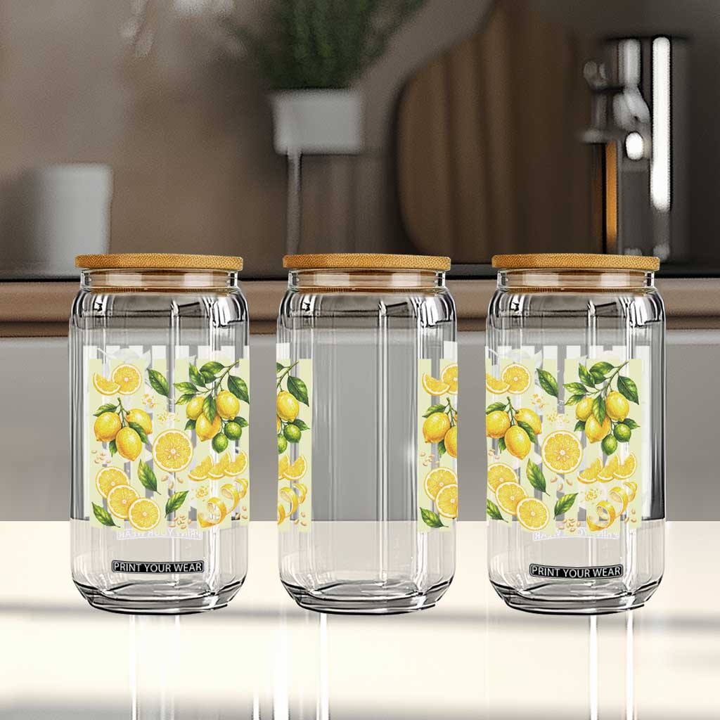 Striped Summer Lemon Glass Can Citrus Fruit Lover Gift
