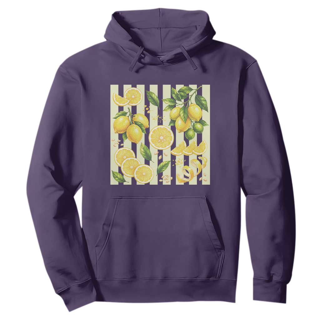 Striped Summer Lemon Hoodie Citrus Fruit Lover Gift