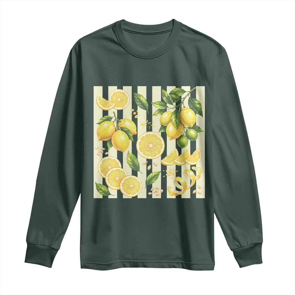 Striped Summer Lemon Long Sleeve Shirt Citrus Fruit Lover Gift