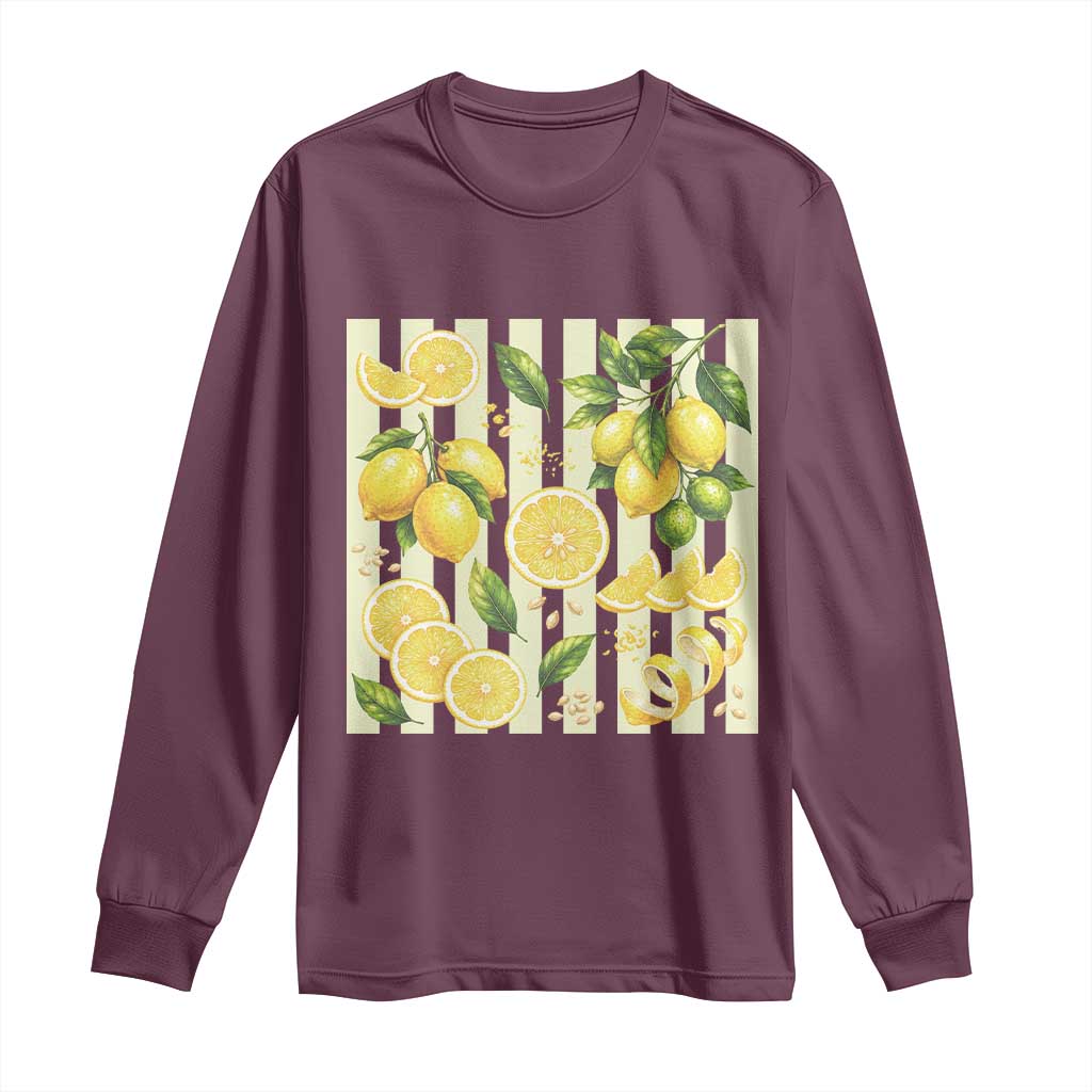 Striped Summer Lemon Long Sleeve Shirt Citrus Fruit Lover Gift