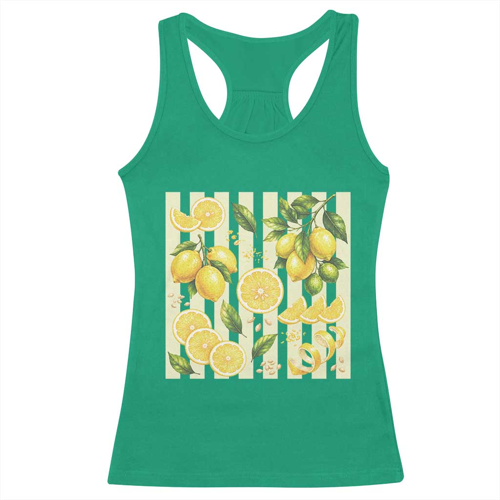 Striped Summer Lemon Racerback Tank Top Citrus Fruit Lover Gift