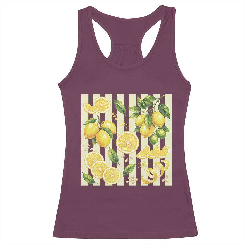Striped Summer Lemon Racerback Tank Top Citrus Fruit Lover Gift