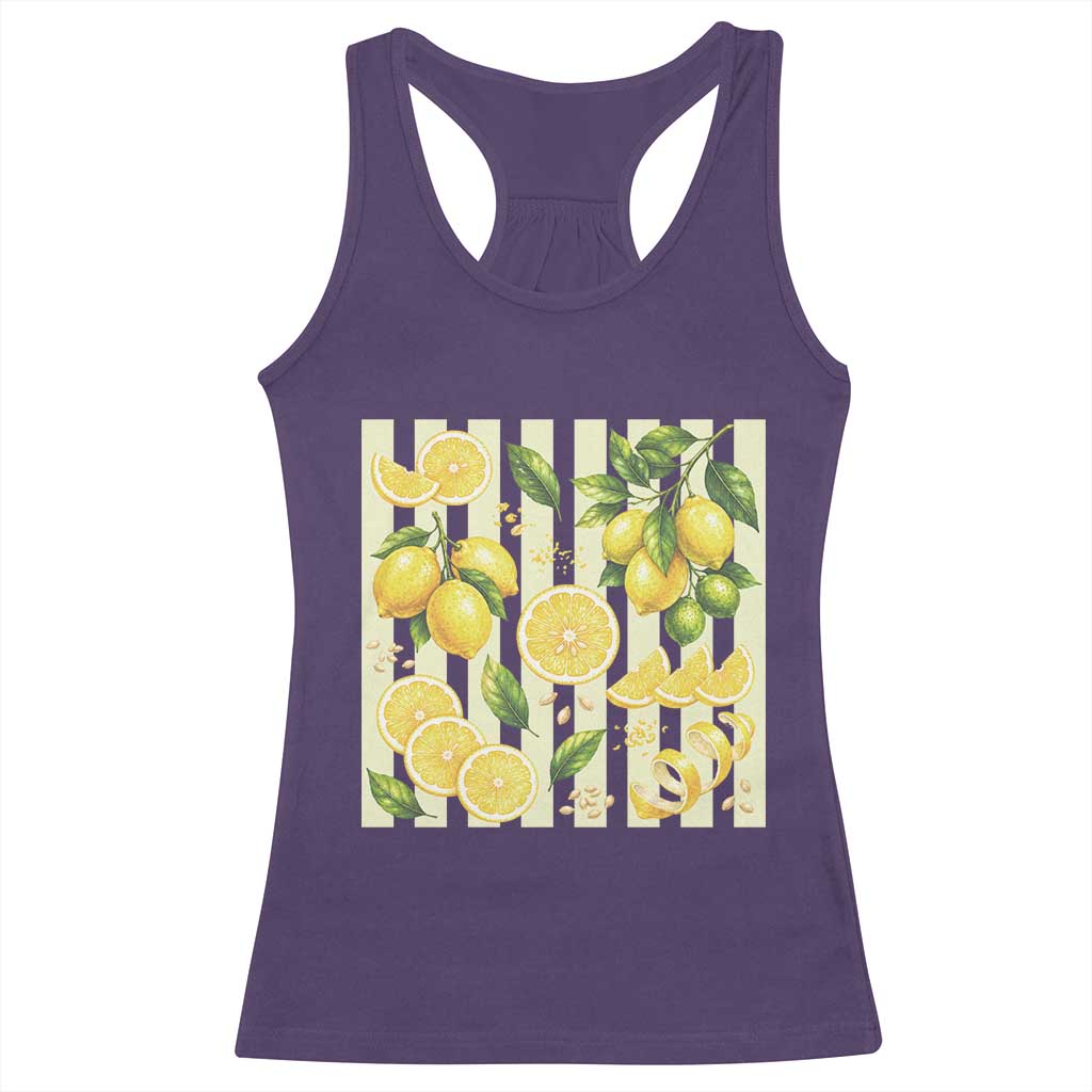 Striped Summer Lemon Racerback Tank Top Citrus Fruit Lover Gift