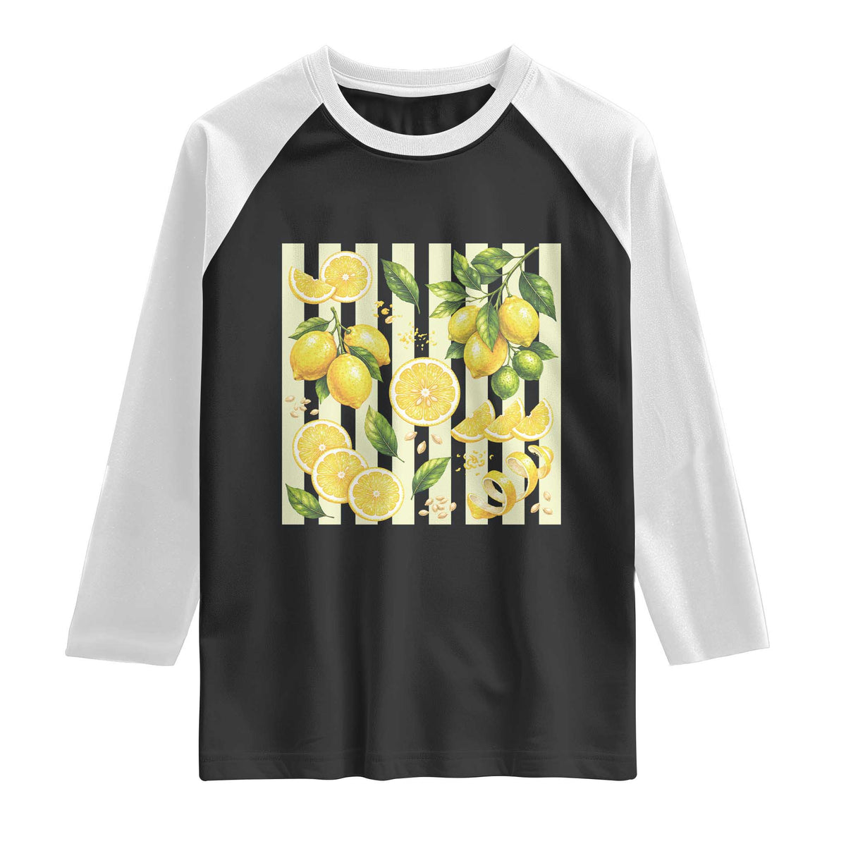 Striped Summer Lemon Raglan Shirt Citrus Fruit Lover Gift