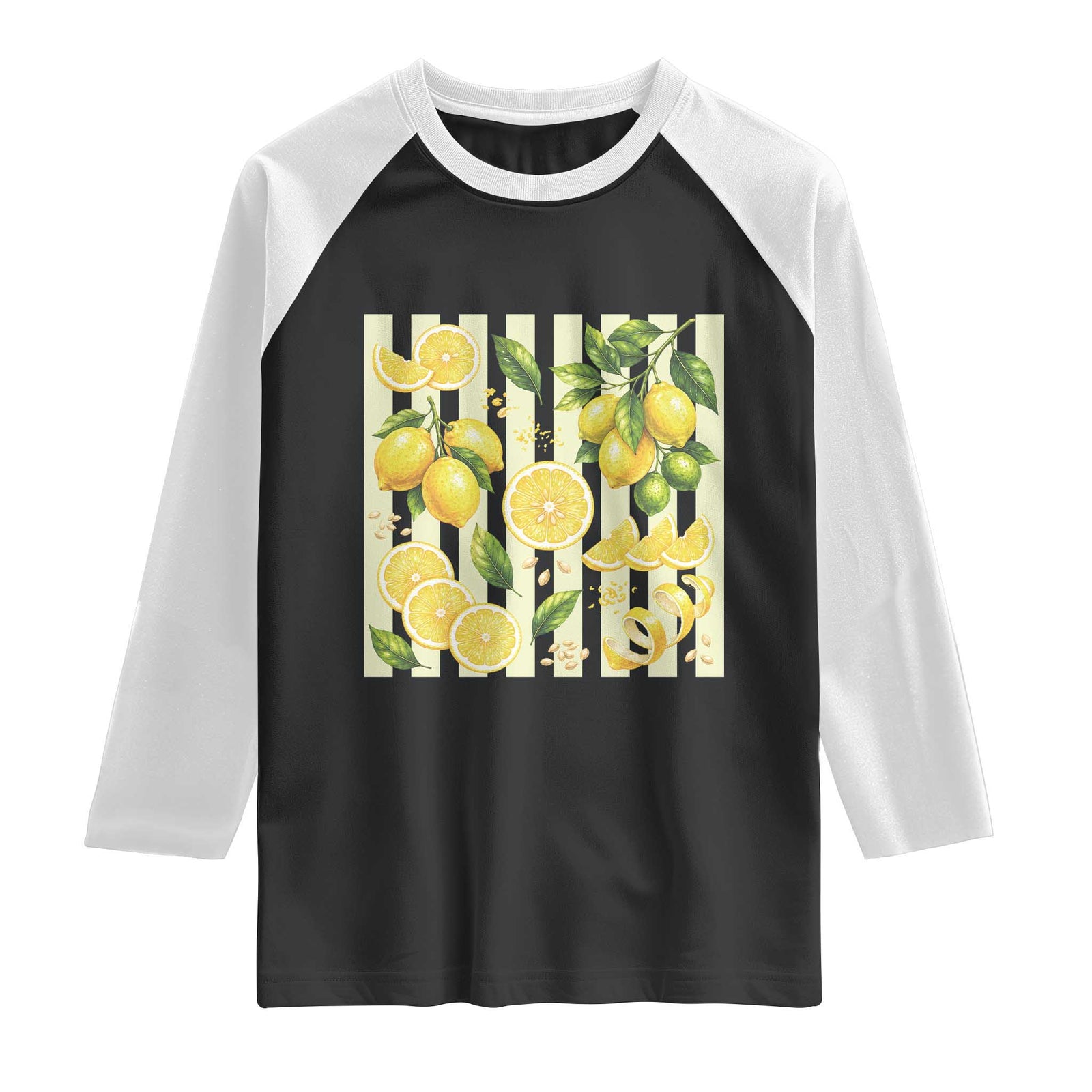 Striped Summer Lemon Raglan Shirt Citrus Fruit Lover Gift TS12 Black White Print Your Wear