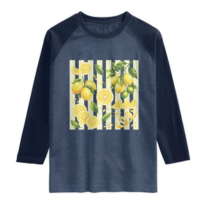 Striped Summer Lemon Raglan Shirt Citrus Fruit Lover Gift