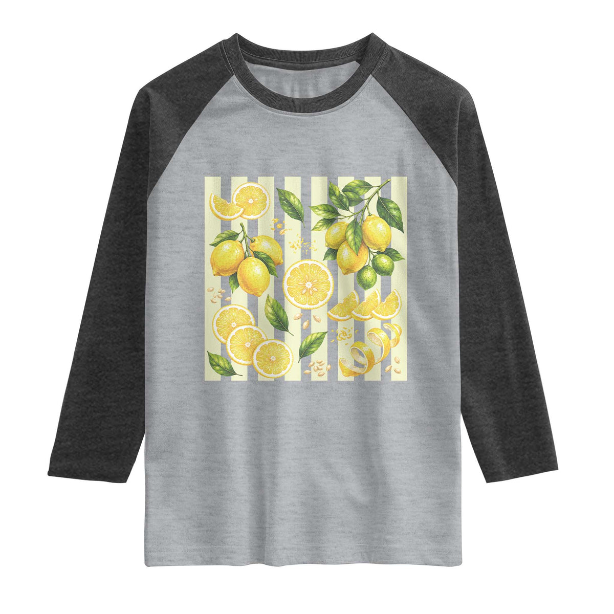 Striped Summer Lemon Raglan Shirt Citrus Fruit Lover Gift