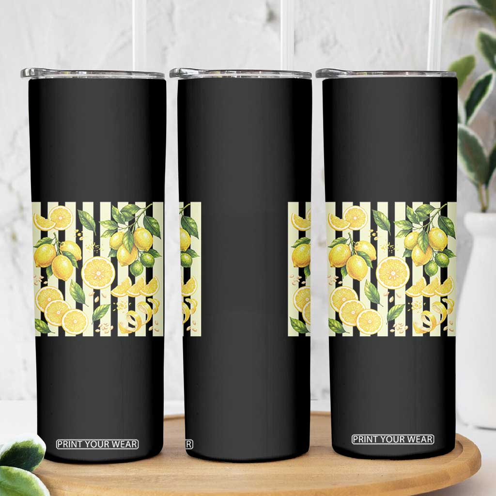 Striped Summer Lemon Skinny Tumbler Citrus Fruit Lover Gift