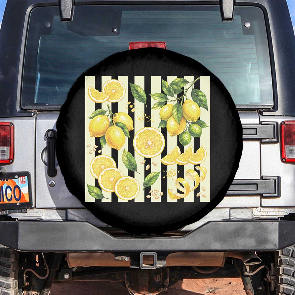 Striped Summer Lemon Spare Tire Cover Citrus Fruit Lover Gift TS12 No hole Black Print Your Wear