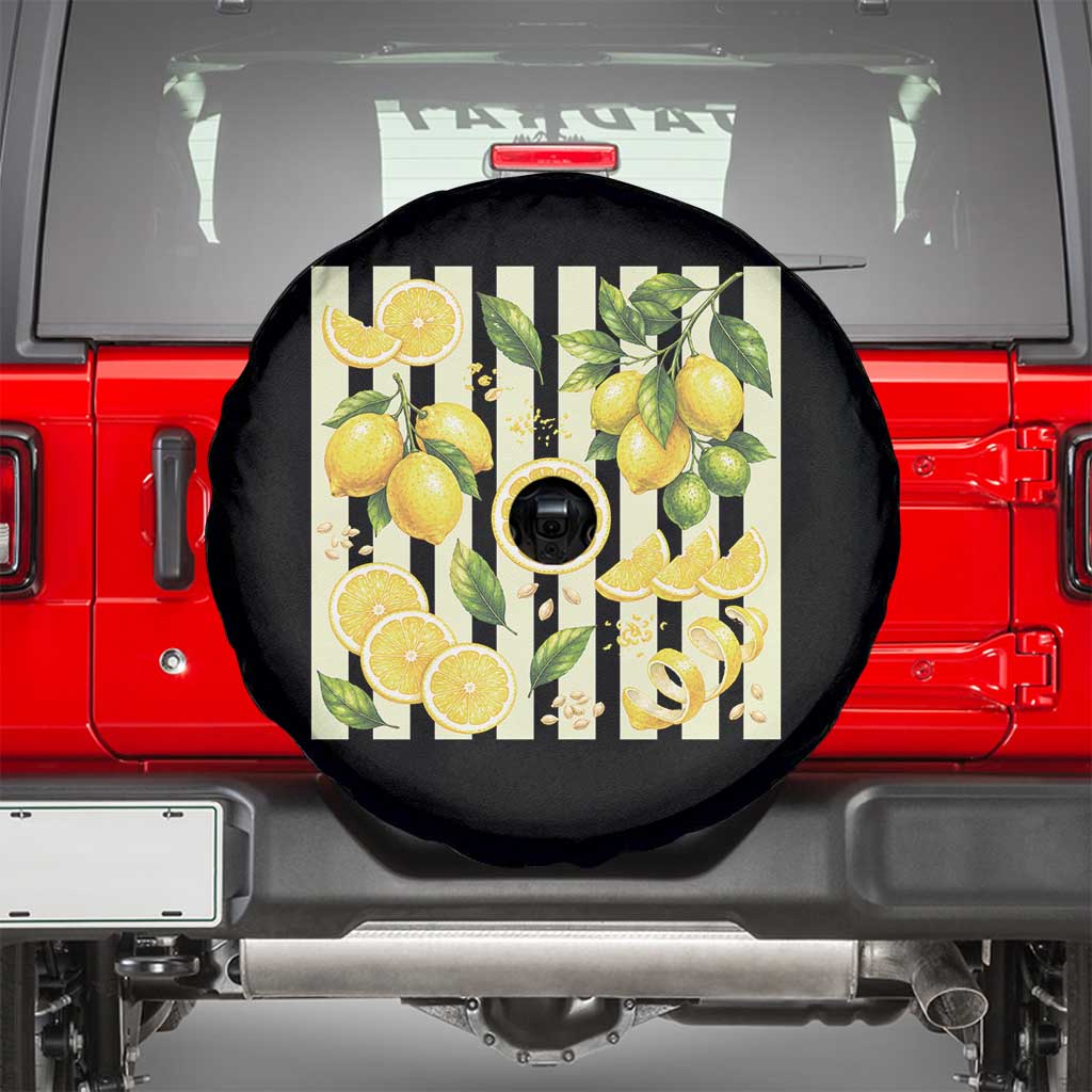 Striped Summer Lemon Spare Tire Cover Citrus Fruit Lover Gift