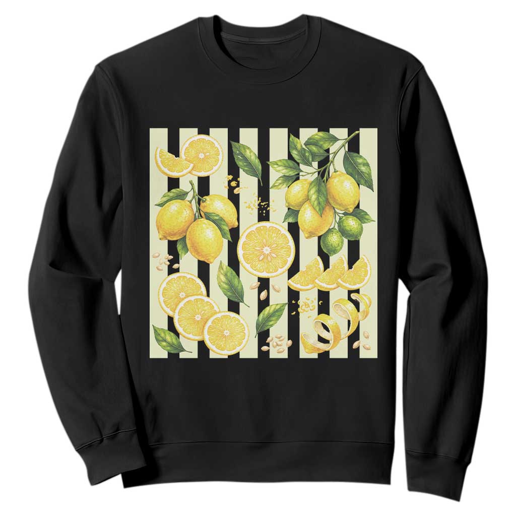 Striped Summer Lemon Sweatshirt Citrus Fruit Lover Gift