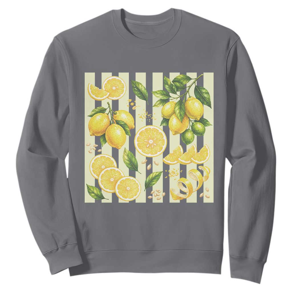 Striped Summer Lemon Sweatshirt Citrus Fruit Lover Gift