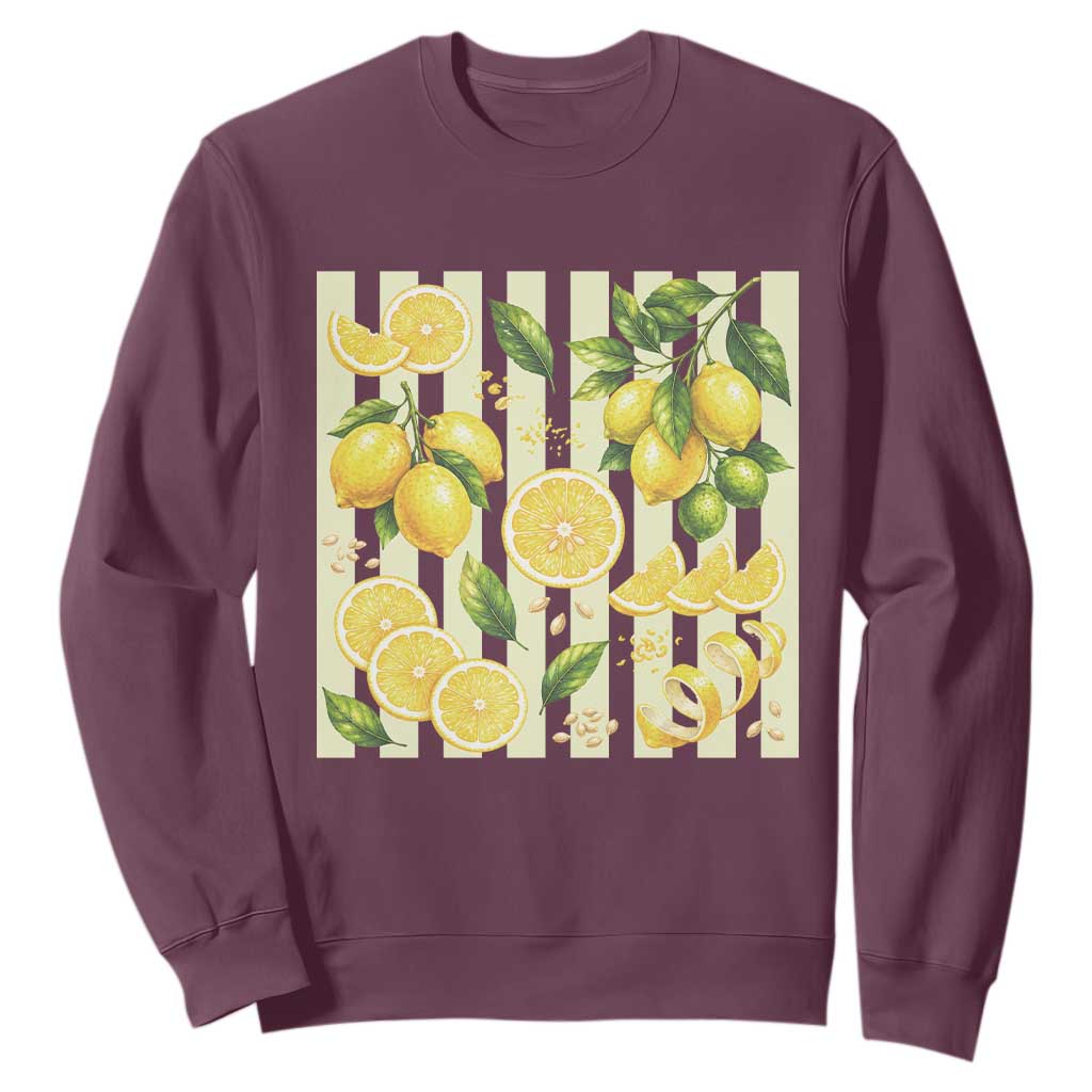 Striped Summer Lemon Sweatshirt Citrus Fruit Lover Gift